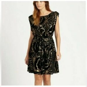Alice + Olivia Hope Blouson Black Gold Velvet Burnout Mini Dress Women’s SZ M